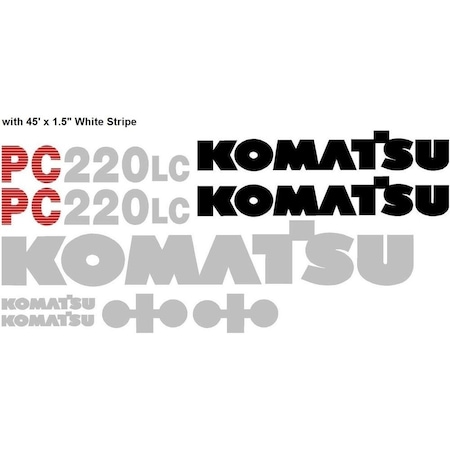 Aftermarket PC220LC Komatsu Excavator Decal Set with 45' x 15 White Stripe KMPC220-5DECALSET